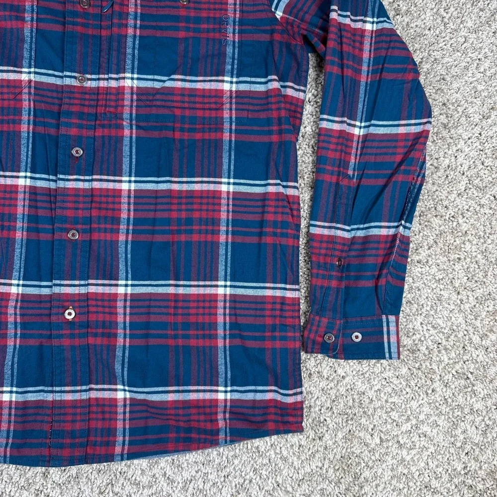 Orvis Shirt Mens M Blue Red Plaid Flat Creek Tech Flannel Long Sleeve Button Up - Picture 7 of 14